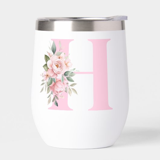 Moderne Élégant rose Floral Nom initial Monogramme (Gauche)