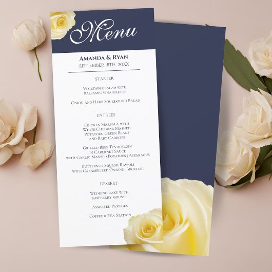 Moderne Elégant Rose Jaune Floral Menu Mariage