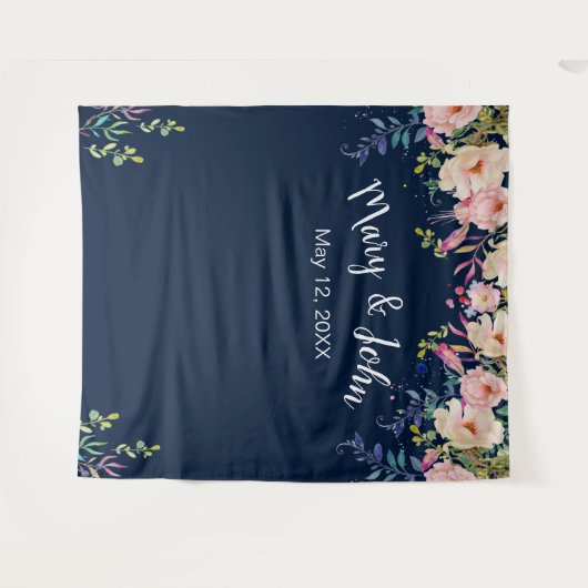 Moderne elegant roze bloem bruiloft foto achtergro wandkleed (Voorkant (horizontaal))