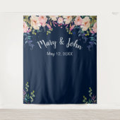 Moderne elegant roze bloem bruiloft foto achtergro wandkleed (Voorkant)