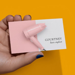 Moderne Elegant Roze White Hair Stylist Foto Visitekaartje