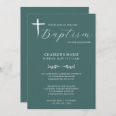 Moderne élégant Sage Green Baptême Invitation (Devant / Derrière)
