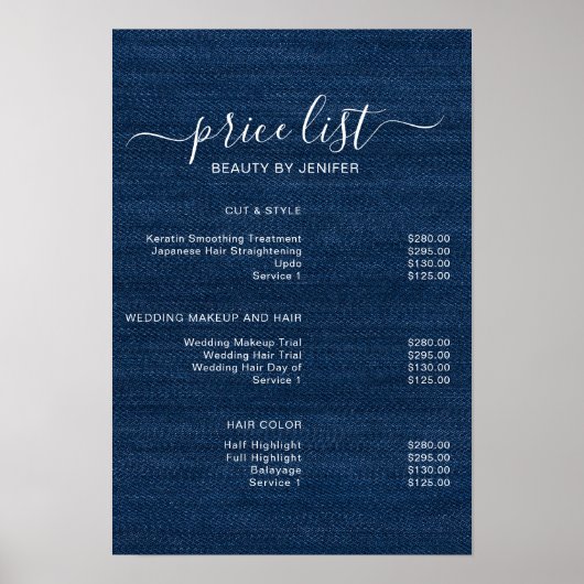 Moderne Elegant Schoonheidssalon prijslijst Poster (Voorkant)