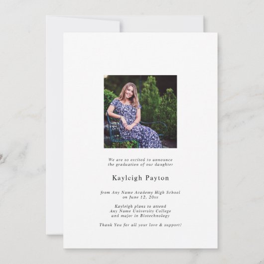 Moderne Elegant Script Afstuderen Foto Aankondiging (Achterkant)