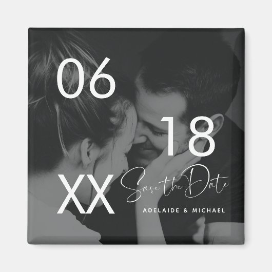 Moderne Elegant Script Couple Photo Save the Date Magneet (Voorkant)