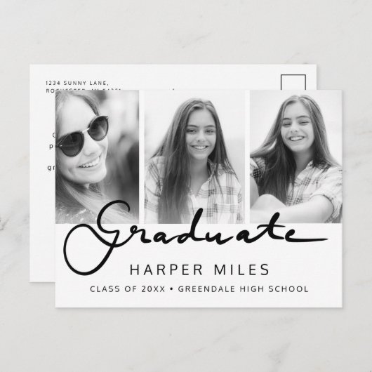 Moderne, elegant script gradiënt afstuderen foto briefkaart (Voorkant / Achterkant)