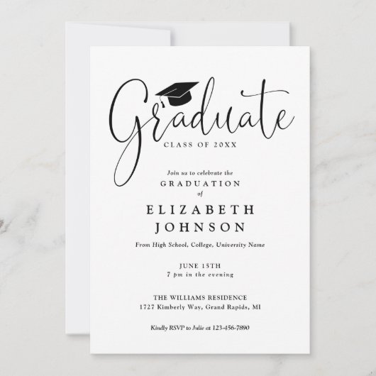 Moderne Elegant Script Graduation Party Kaart (Voorkant)