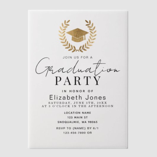 Moderne Elegant Script Graduation Party Vellum Uitnodigingen (Voorkant)