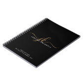 Moderne Elegant Script Monogram Initiaal Black Gol Notitieboek (Linkerzijde)