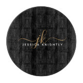 Moderne Elegant Script Monogram Initiaal Black Gol Snijplank (Voorkant)