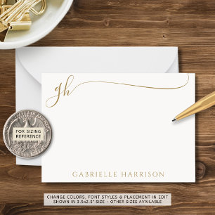 Moderne Elegant Script Monogram Initiaal Gold Notitiekaartje