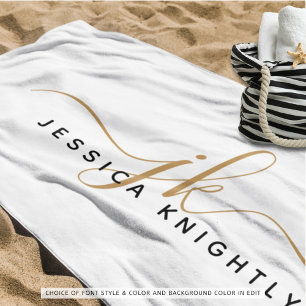 Moderne Elegant Script Monogram Initialen Strandlaken