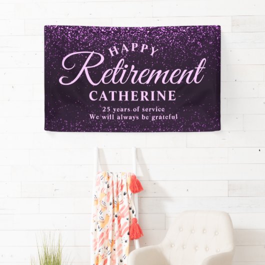 Moderne Elegant Script Paars Glitter Remoe Party Spandoek (Insitu)