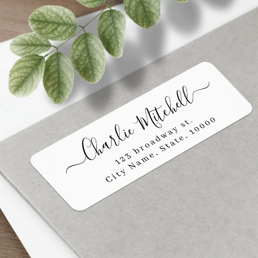 Moderne, elegant script return address etiket