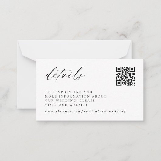 Moderne Elegant Script Wedding Details Note Kaart Notitiekaartje (Voorkant)