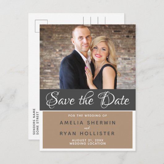 Moderne Elegant Script Wedding Photo Save the Date Aankondigingskaart (Voorkant / Achterkant)