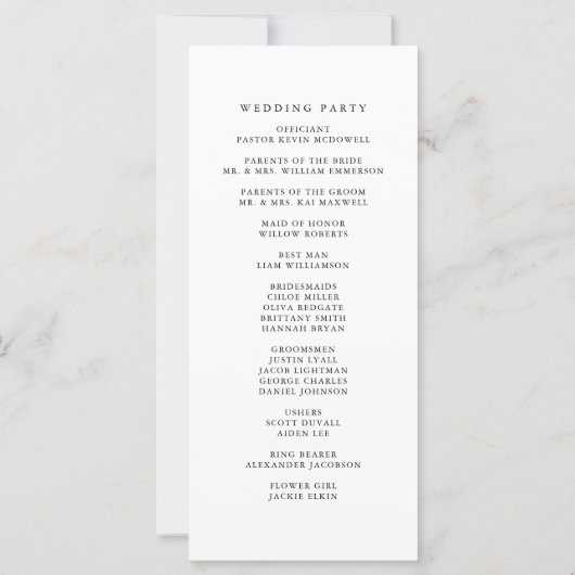 Moderne Élégant Simple Mariage Floral Programme (Dos)