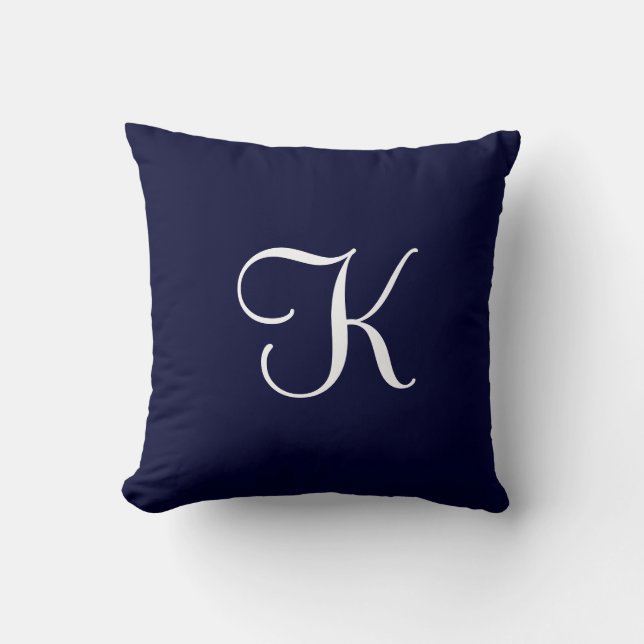 Moderne Elegant Solid Dark Navy Custom Monogram Kussen (Voorkant)