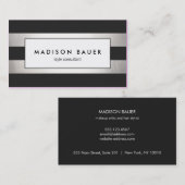 Moderne elegant striped Black en FAUX Silver Foil Visitekaartje (Voorkant / Achterkant)