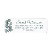 Moderne Elegant Waterverf Eucalyptus Green Script Etiket (Voorkant)