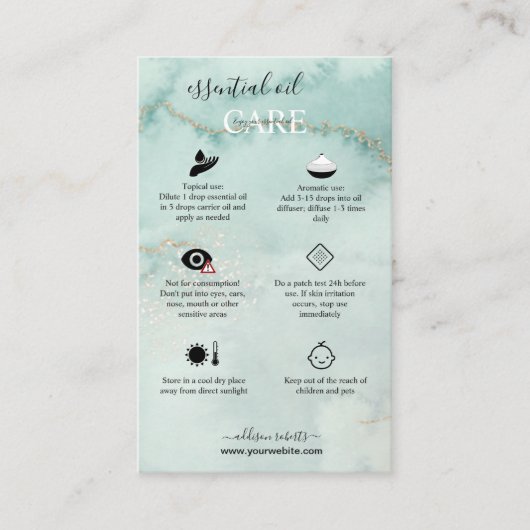 Moderne Elegant Waterverf Groene etherische oliera Visitekaartje (Voorkant)