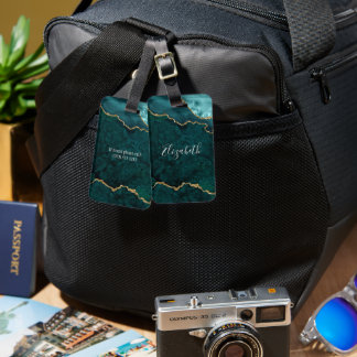 Moderne Elegant Waterverf Marble Geode Blauwgroen  Bagagelabel