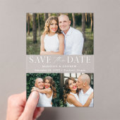 Moderne Elegant White 3 foto Bewaar de datum Acryl Uitnodigingen (Insitu (Draagbaar))