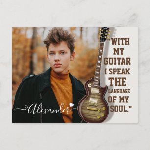 Moderne Elegant White Electric Guitar Photo & Name Briefkaart