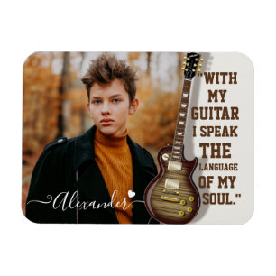 Moderne Elegant White Electric Guitar Photo & Name Magneet