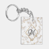 Moderne Elegant White Gold Marble Monogram Sleutel Sleutelhanger (Voorkant Links)