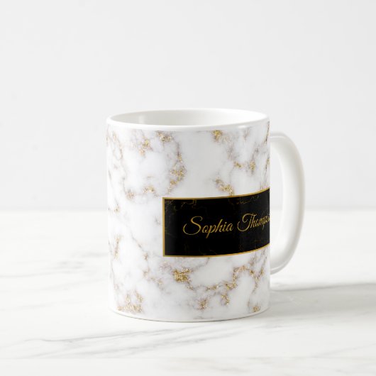 Moderne Elegant White Gold Marble Name - Mok (Voorkant rechts)