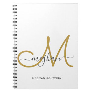 Moderne Elegant White Gold White Script-monogram Notitieboek