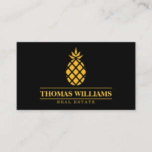 Moderne Elegant Yellow Pineapple Logo op zwart Visitekaartje