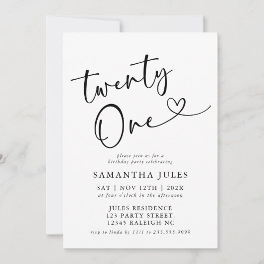 Moderne Elegante 21e Verjaardagsfeestje Kaart (Voorkant)