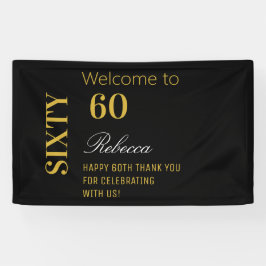 Moderne Elegante 60e Verjaardagsfeestje Zwart en G Spandoek