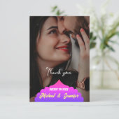 Moderne elegante aangepaste bruiloft dank u kaarte bedankkaart (Staand voorkant)