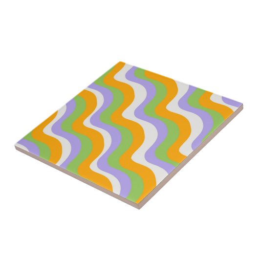 Moderne elegante Abstracte kleurrijke Wavy Stripe Tegeltje (Zijkant)