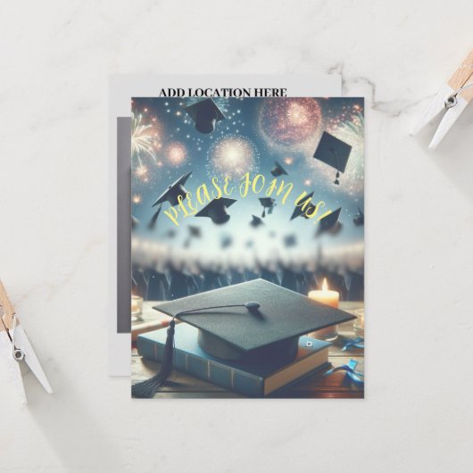 Moderne Elegante Afstudeerfeest Kaart (Voorkant / Achterkant in situ)