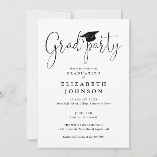 Moderne Elegante Afstudeerfeest Script Graduation Kaart (Voorkant)