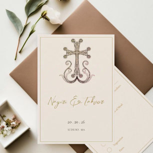 Moderne Elegante Armeense Kruisbruiloft RSVP Kaartje