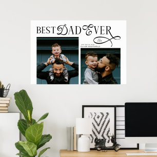 Moderne Elegante Beste Papa Ooit 2 Foto's Vaderdag Poster
