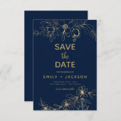 Moderne Elegante Bewaar de Datum Navy Blauwe Goude Save The Date (Voorkant / Achterkant)