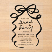 Moderne Elegante Black Bow Graduation Party Acryl Uitnodigingen (Voorkant)