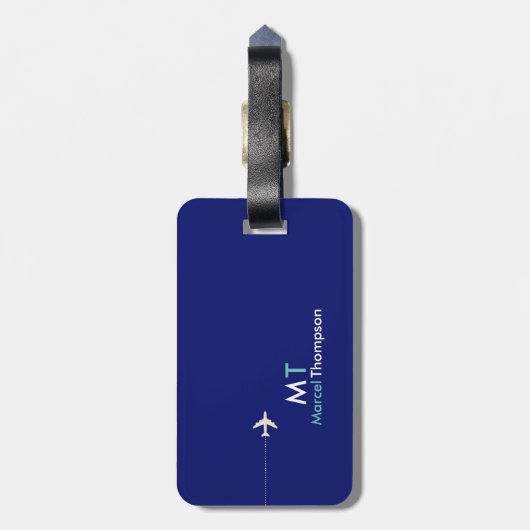 Moderne elegante blauwe aero bagagelabel (Achterkant verticaal)