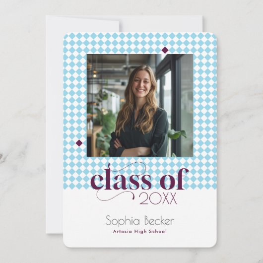 Moderne Elegante Blauwe Afstudeerdop Patroon Foto Kaart (Voorkant)