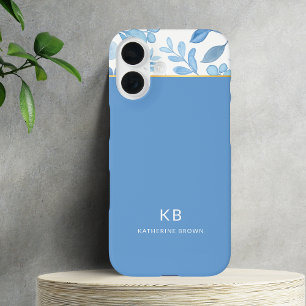 Moderne Elegante Blauwe Bloempatroon iPhone 16 Hoesje