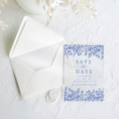 Moderne Elegante Blauwe Vintage Bloemen Save the D Acryl Uitnodigingen