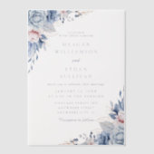 Moderne Elegante Blauwe Waterverf Bloemen Huwelijk Vellum Uitnodigingen (Voorkant)