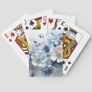 Moderne Elegante Blauwe Witte Botanische Bloem Pokerkaarten