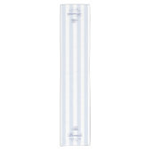 Moderne Elegante Blauwe Witte Strepen Script Bruil Korte Tafelloper (Voorkant)